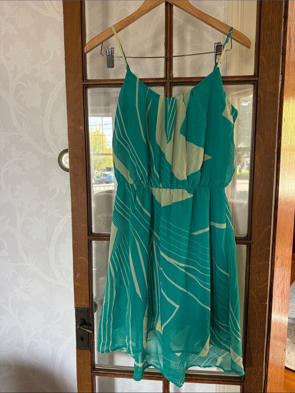 Collective Concepts Teal & Cream High-Low Spaghetti Strap Dress